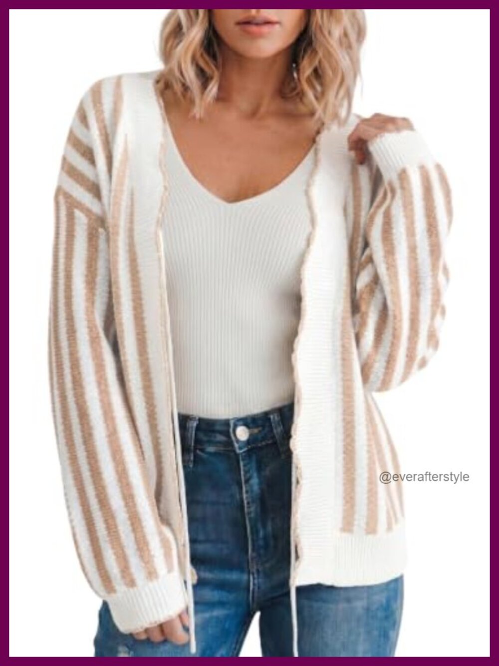 Striped Cardigan Sweater with Scalloped Trim Tie Front Cropped Knit